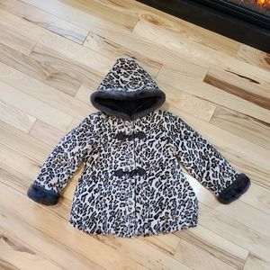 Rothschild Leopard Print Hooded Girl's Dress Coat Jacket Faux Fur Size 5/6
